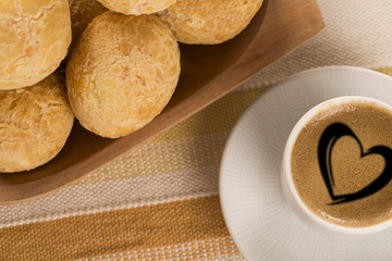 Brazilian cheese buns . Table cafe in the morning with cheese bread.