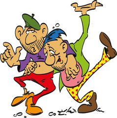 Drunk men staggering in the street.