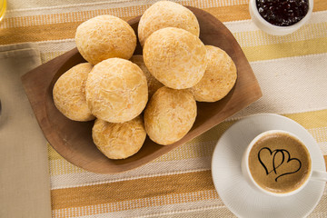 Brazilian cheese buns . Table cafe in the morning with cheese bread.