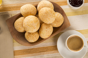 Brazilian cheese buns . Table cafe in the morning with cheese bread.