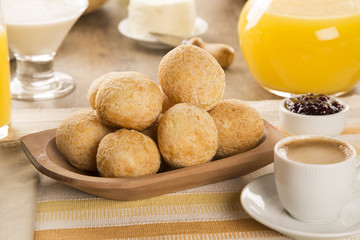 Brazilian cheese buns . Table cafe in the morning with cheese bread.