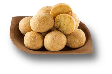 Brazilian cheese buns in white background.