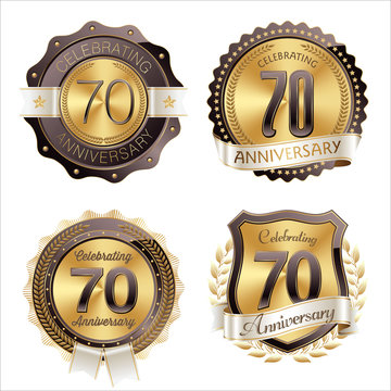 Gold and Brown Anniversary Badges 70th Year's Celebration
