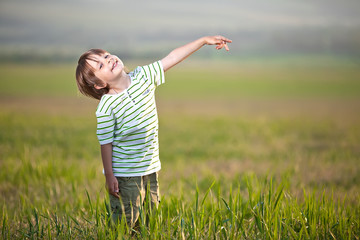 Happy boy in a green field