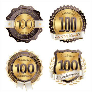 Gold and Brown Anniversary Badges 100th Year's Celebration