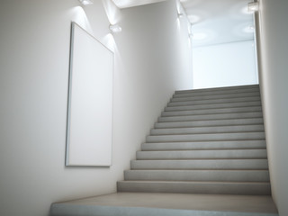 Bright stairway with lamps and poster. 3d rendering
