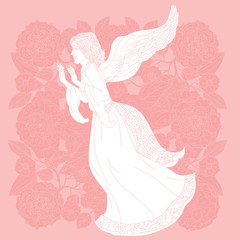 Angel on orient floral ornament