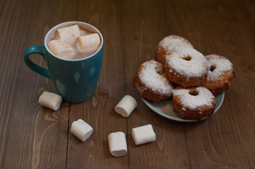 Cake with powdered sugar and cacao.