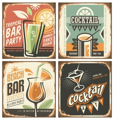 Cocktail bar retro tin sign set