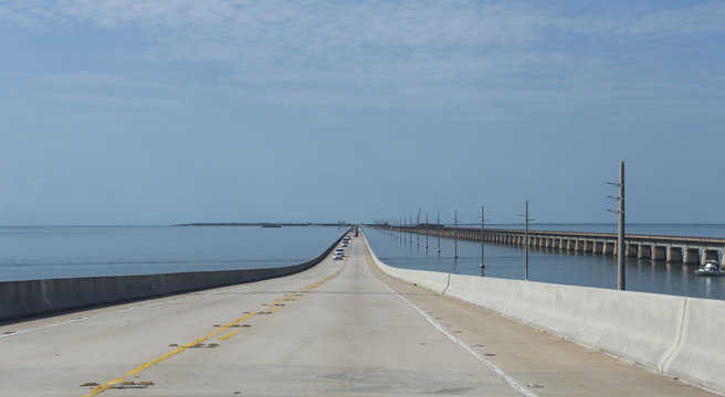 Bridges going to infinity. Seven mile bridge architecture landmark in Florida.