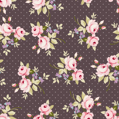 Seamless floral pattern with pink roses - 100065196