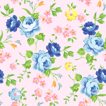  Beautiful floral seamless pattern with blue roses