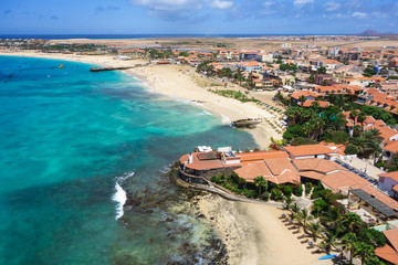 Aerial view of Santa Maria beach in Sal Island Cape Verde - Cabo