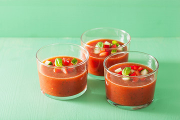 cold gazpacho tomato soup in glasses