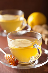hot lemon ginger tea in glass cup