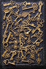 steampunk old vintage metal keys background
