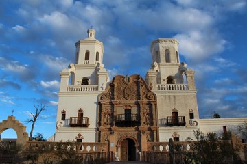 Fototapeta na wymiar San Xavier Mission. A historical religious landmark in Tucson, AZ.