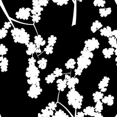Seamless pattern with black cherry flowers