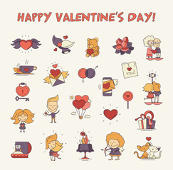 Flat design Valentines day love icons and romance elements
