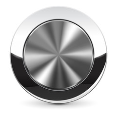 Metal round button. Chrome frame. 