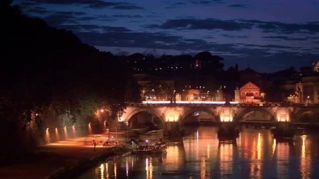 Left-to-right pan of dome of St. Peter's Basilica and Ponte Sant'Angelo. EDITED.