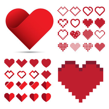 Red heart icon set . Illustration eps10