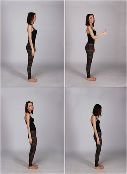 woman with impaired posture position defect scoliosis and ideal
