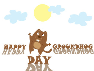 Groundhog Day. Funny animal hand drawn in cartoon style isolated on white background. Vector illustration