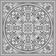 Abstract vector black square lace design in mono line style - ma