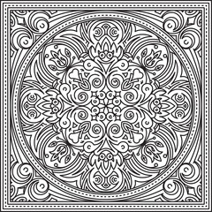 Abstract vector black square lace design in mono line style - ma