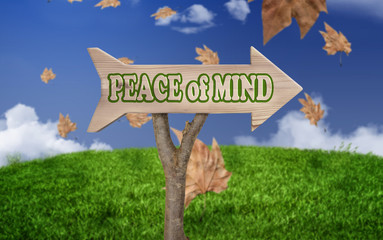 wooden sign indicating to peace of mind