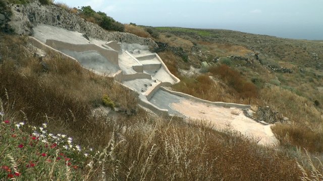 System  for catchment rainwater and the morning dew of Greek monastery, zoom, Therasia, Greece.
