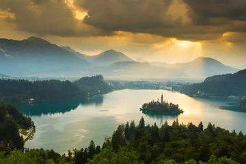 Foto op Canvas Lake Bled in summer, beautiful island in the middle of a lake. © danmir12