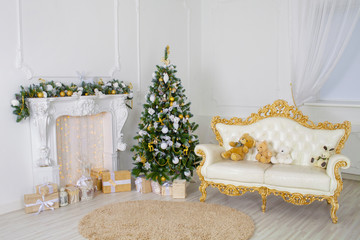 A beautiful living room decorated for Christmas.