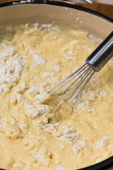 Mixed eggs with flour and oil