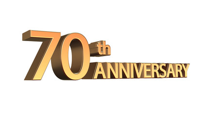 Seventieth (70) anniversary symbol in gold letters isolated on white background