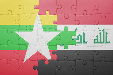 puzzle with the national flag of myanmar and iraq