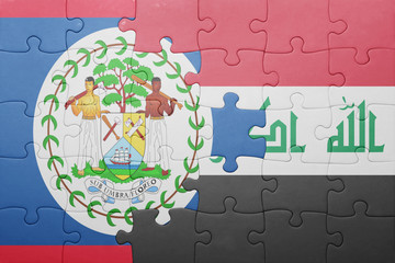 puzzle with the national flag of belize and iraq