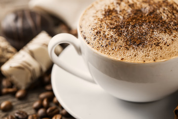 cup of coffee and coffee beans