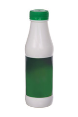 white plastic bottle with green lid