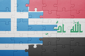 puzzle with the national flag of greece and iraq