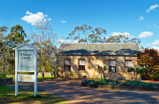The grounds and main building of Ebenezer Church in Wilberforce, the oldest surviving church in Australia. 
