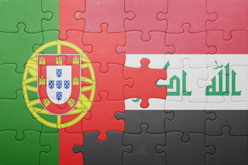 puzzle with the national flag of portugal and iraq