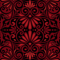 Traditional  seamless vintage red and black square floral Greek ornament, Meander