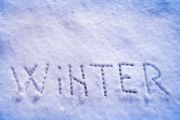 Written words, Winter on a snow field, filter applied