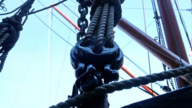 Details of boat ropes, nautical vessel