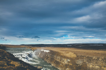 Landscape of waterfall Gulfoss, Iceland