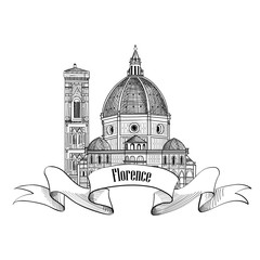 Florence symbol. Travel Italy label. famous italian place. Architectural building Cathedral Santa Maria del Fiore 
