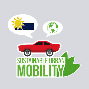 sustainable urban mobility illustration with green text 