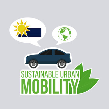 sustainable urban mobility illustration with green text 